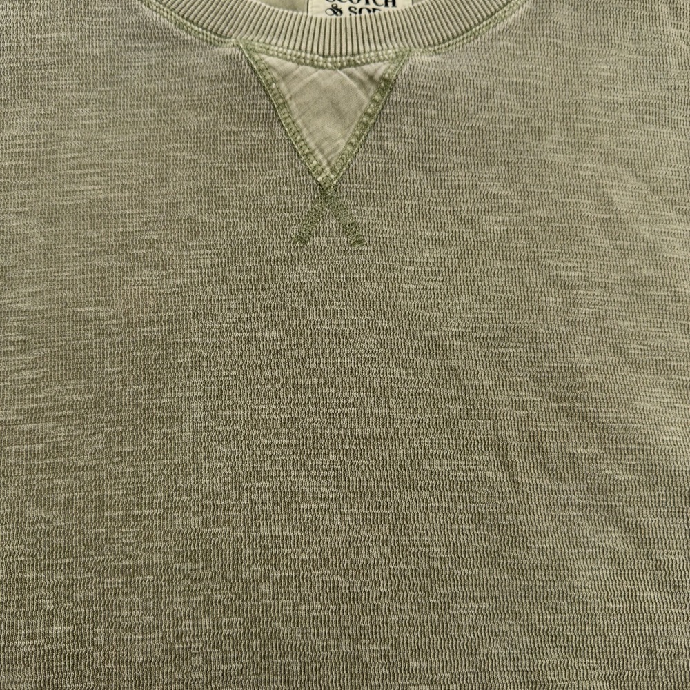 Scotch & Soda Amsterdam Mens XXL Olive Green‎ Slub Knit V-Stitch Sweatshirt - Picture 3 of 6